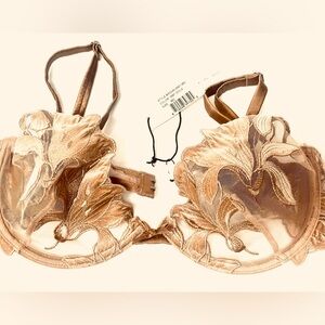 Fleur du Mal Sheer Embroidered Bra in Gold 36C